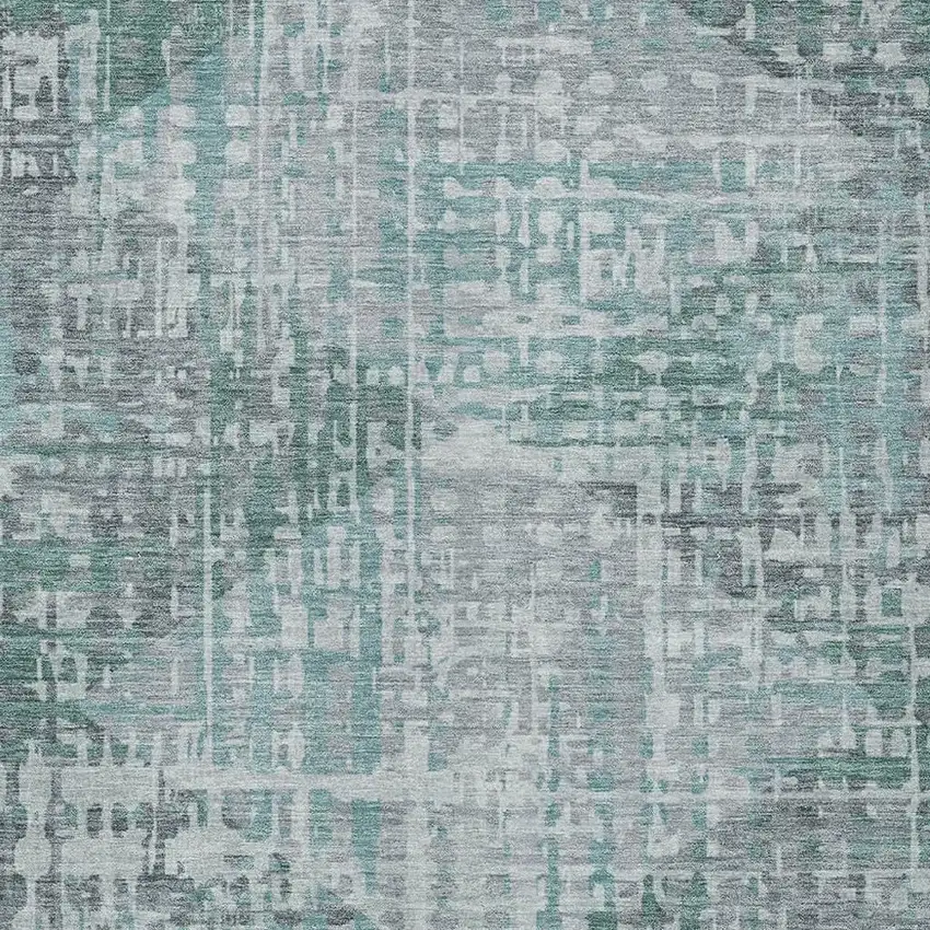 Teal Blue And Gray Geometric Washable Indoor Outdoor Area Rug Photo 6