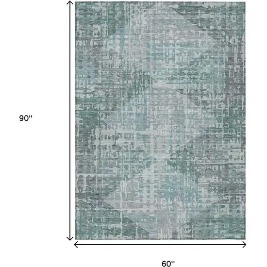 Teal Blue And Gray Geometric Washable Indoor Outdoor Area Rug Photo 9