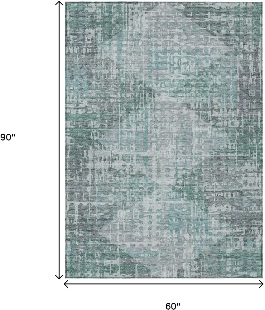 Teal Blue And Gray Geometric Washable Indoor Outdoor Area Rug Photo 9