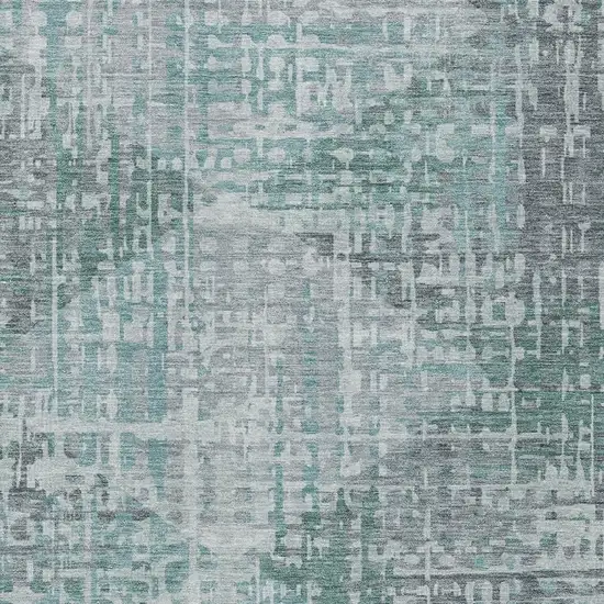 Teal Blue And Gray Geometric Washable Indoor Outdoor Area Rug Photo 3