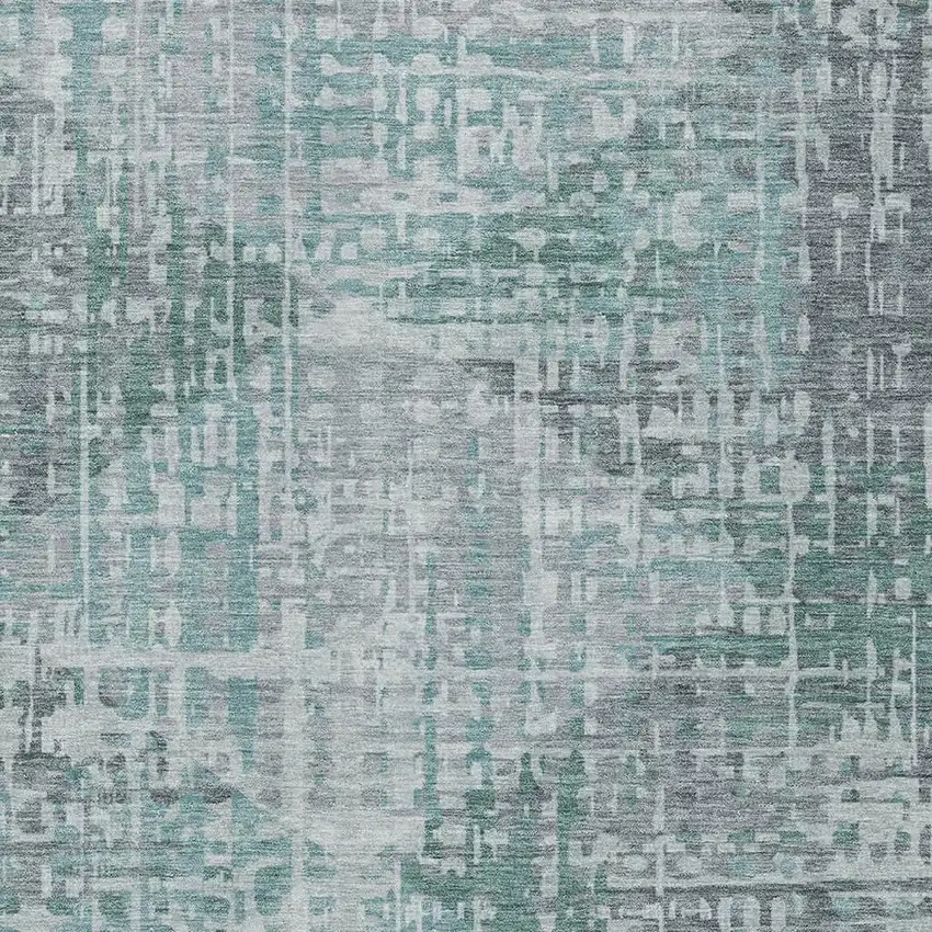 Teal Blue And Gray Geometric Washable Indoor Outdoor Area Rug Photo 3