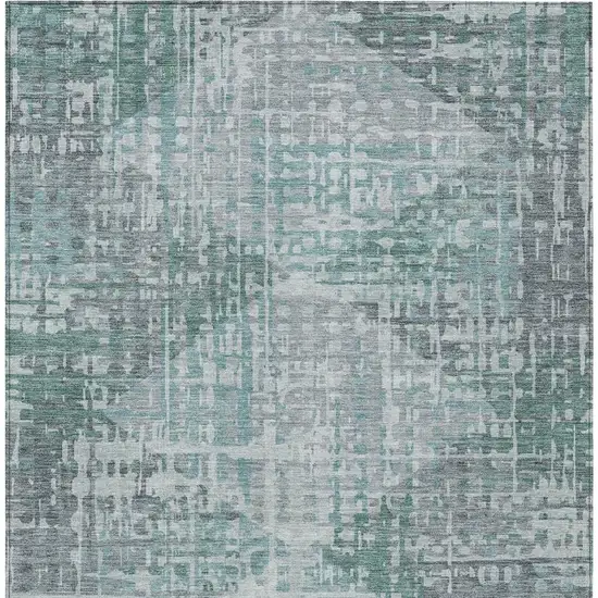 Teal Blue And Gray Geometric Washable Indoor Outdoor Area Rug Photo 7