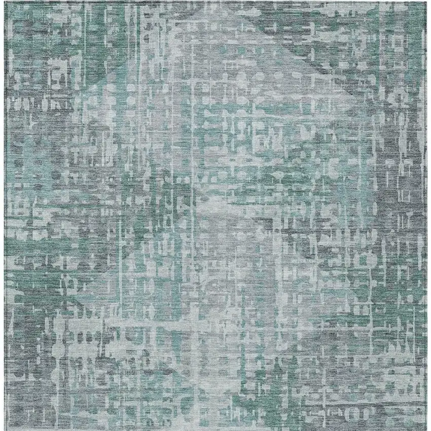 Teal Blue And Gray Geometric Washable Indoor Outdoor Area Rug Photo 7