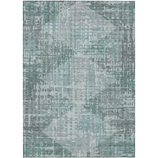 Teal Blue And Gray Geometric Washable Indoor Outdoor Area Rug Photo 1