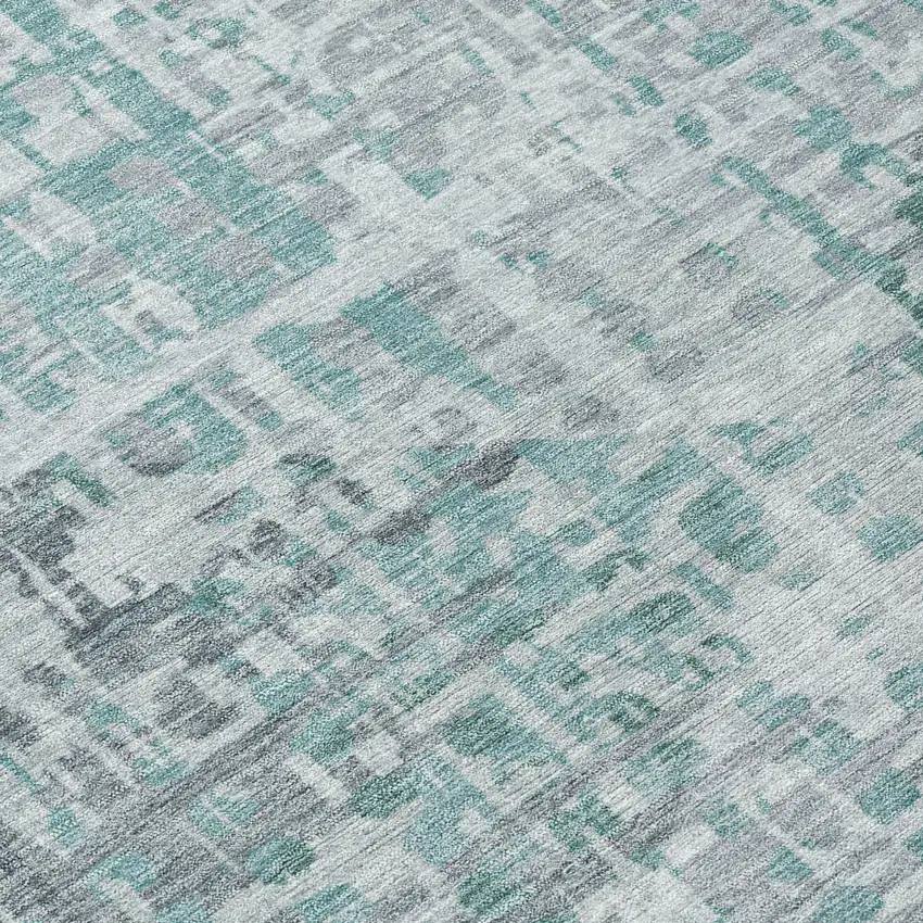 Teal Blue And Gray Geometric Washable Indoor Outdoor Area Rug Photo 9