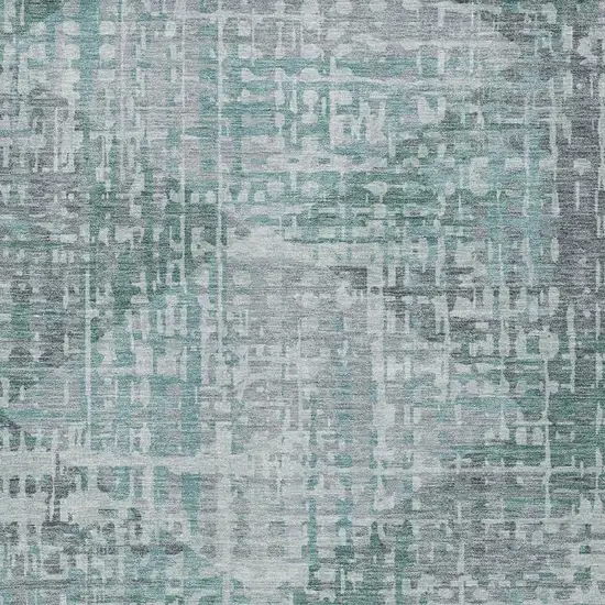 Teal Blue And Gray Geometric Washable Indoor Outdoor Area Rug Photo 6