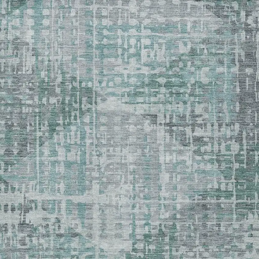 Teal Blue And Gray Geometric Washable Indoor Outdoor Area Rug Photo 6