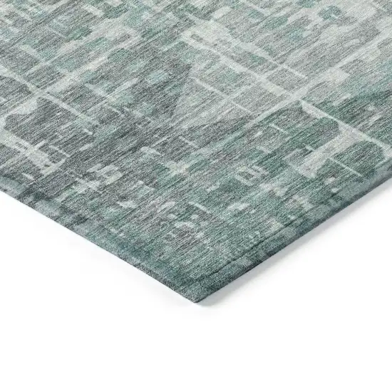 Teal Blue And Gray Geometric Washable Indoor Outdoor Area Rug Photo 9