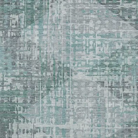 Teal Blue And Gray Geometric Washable Indoor Outdoor Area Rug Photo 4