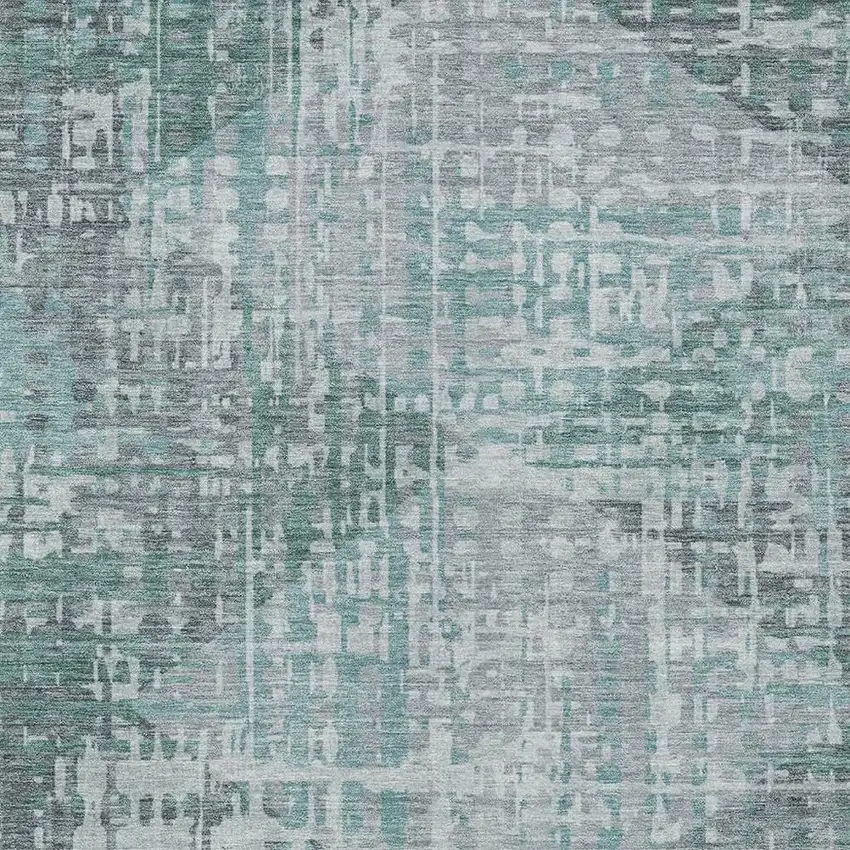 Teal Blue And Gray Geometric Washable Indoor Outdoor Area Rug Photo 4