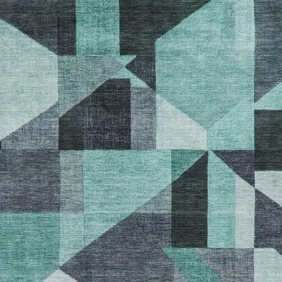 Teal Blue And Gray Geometric Washable Indoor Outdoor Area Rug Photo 2
