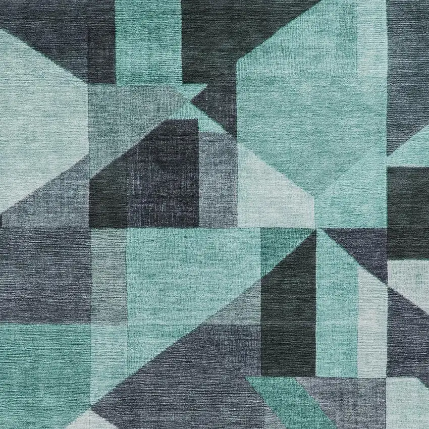 Teal Blue And Gray Geometric Washable Indoor Outdoor Area Rug Photo 2