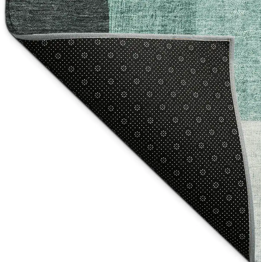Teal Blue And Gray Geometric Washable Indoor Outdoor Area Rug Photo 9