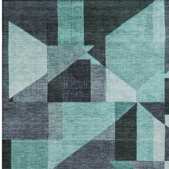 Teal Blue And Gray Geometric Washable Indoor Outdoor Area Rug Photo 2