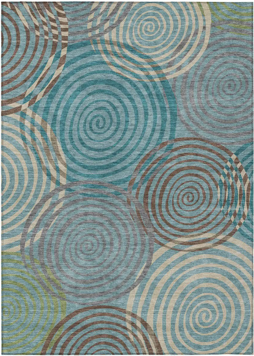 Teal Blue And Gray Geometric Washable Indoor Outdoor Area Rug Photo 1