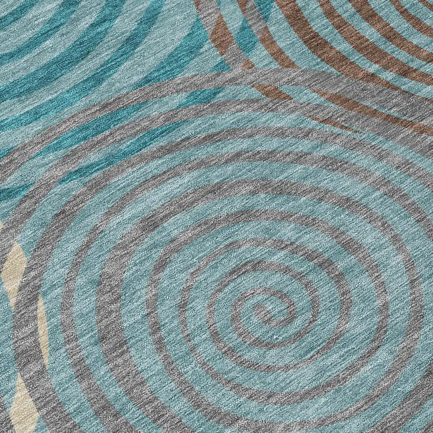 Teal Blue And Gray Geometric Washable Indoor Outdoor Area Rug Photo 9