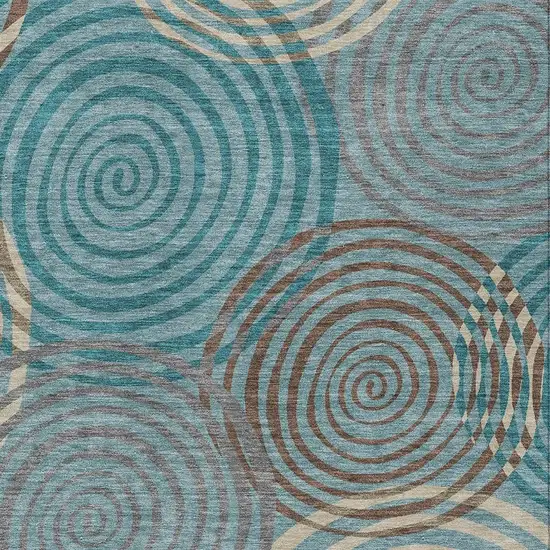 Teal Blue And Gray Geometric Washable Indoor Outdoor Area Rug Photo 2