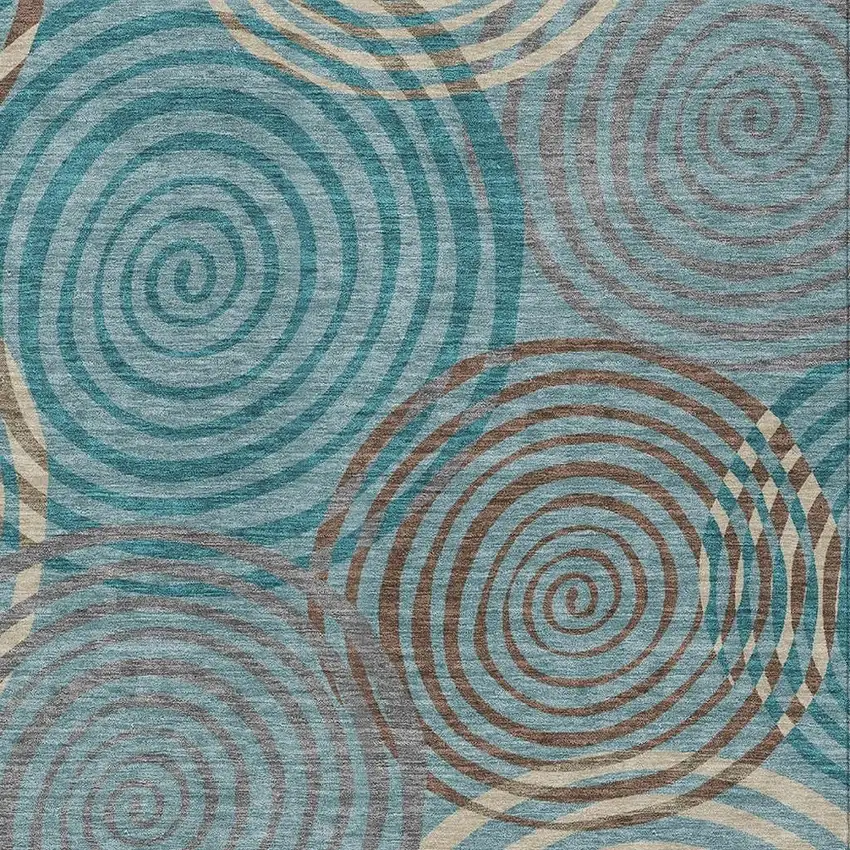 Teal Blue And Gray Geometric Washable Indoor Outdoor Area Rug Photo 2