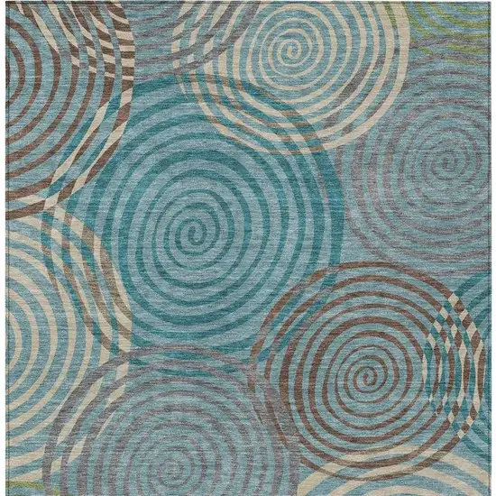 Teal Blue And Gray Geometric Washable Indoor Outdoor Area Rug Photo 3