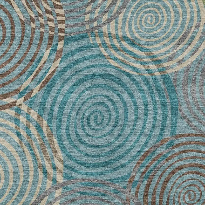 Teal Blue And Gray Geometric Washable Indoor Outdoor Area Rug Photo 2