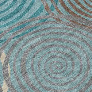 Photo of Teal Blue And Gray Geometric Washable Indoor Outdoor Area Rug