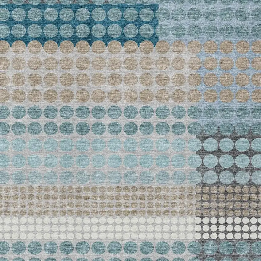 Teal Blue And Gray Geometric Washable Indoor Outdoor Area Rug Photo 2