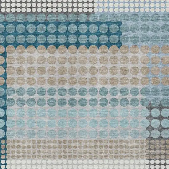 Teal Blue And Gray Geometric Washable Indoor Outdoor Area Rug Photo 2