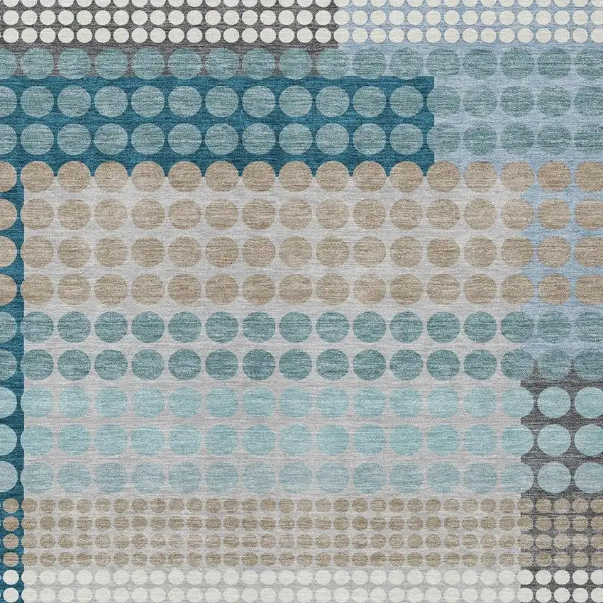 Teal Blue And Gray Geometric Washable Indoor Outdoor Area Rug Photo 2