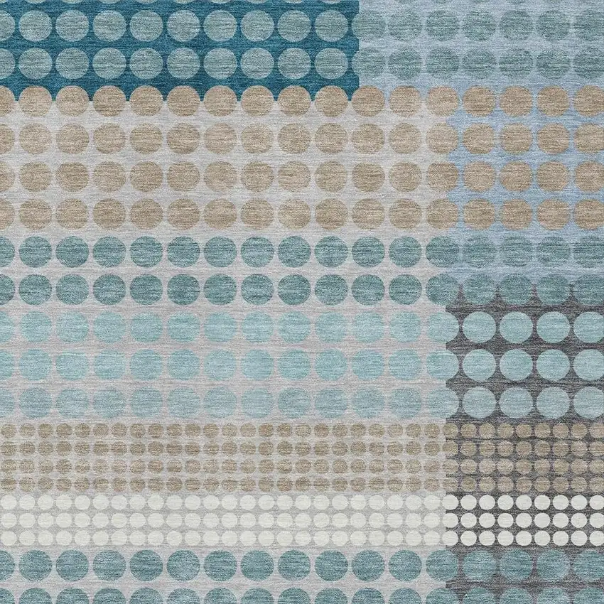 Teal Blue And Gray Geometric Washable Indoor Outdoor Area Rug Photo 2