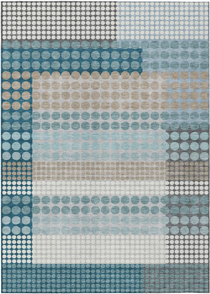 Teal Blue And Gray Geometric Washable Indoor Outdoor Area Rug Photo 1