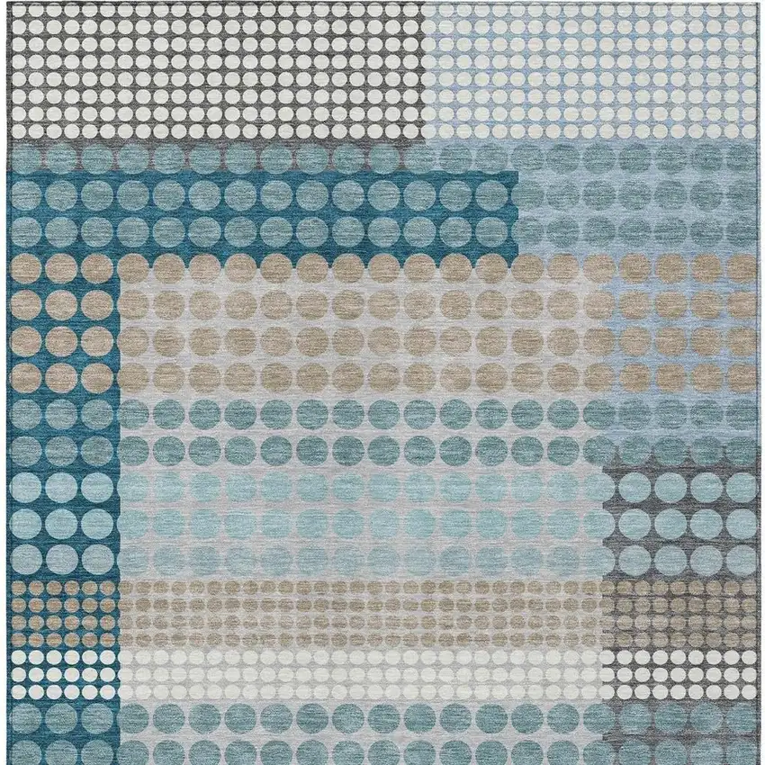 Teal Blue And Gray Geometric Washable Indoor Outdoor Area Rug Photo 3