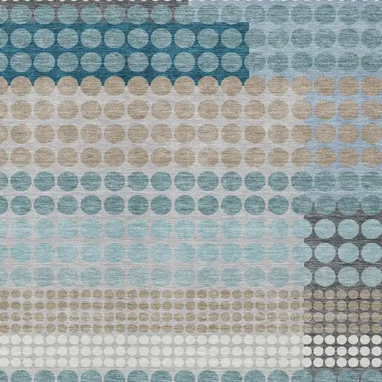 Teal Blue And Gray Geometric Washable Indoor Outdoor Area Rug Photo 2