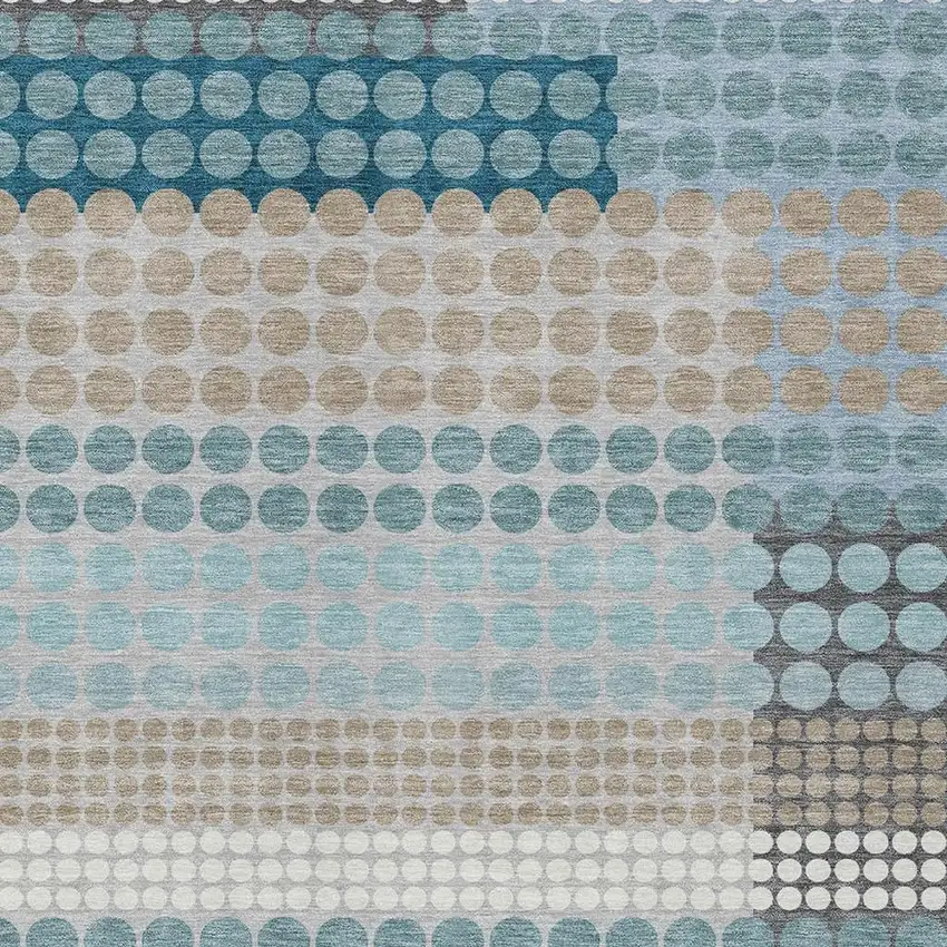 Teal Blue And Gray Geometric Washable Indoor Outdoor Area Rug Photo 2