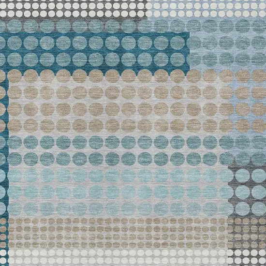 Teal Blue And Gray Geometric Washable Indoor Outdoor Area Rug Photo 2