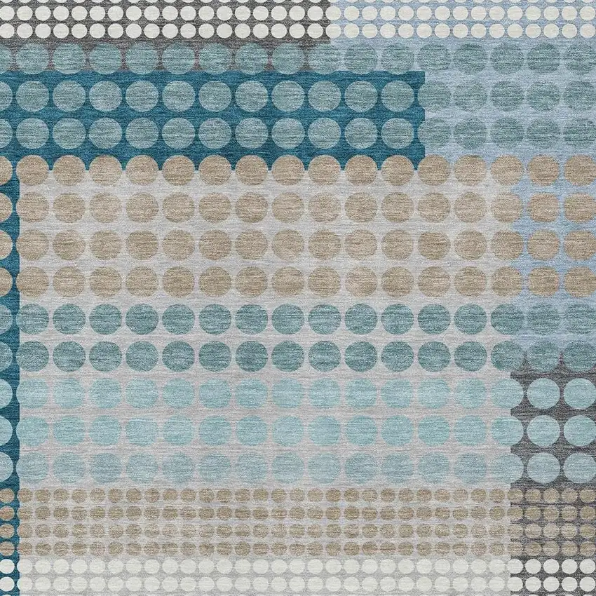 Teal Blue And Gray Geometric Washable Indoor Outdoor Area Rug Photo 2
