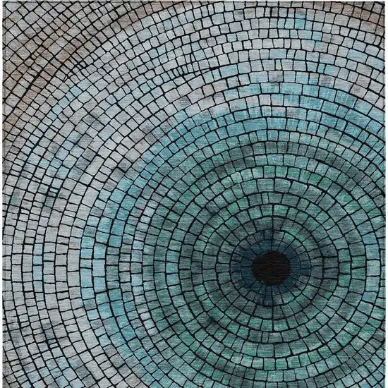 Teal Blue And Gray Geometric Washable Indoor Outdoor Area Rug Photo 4