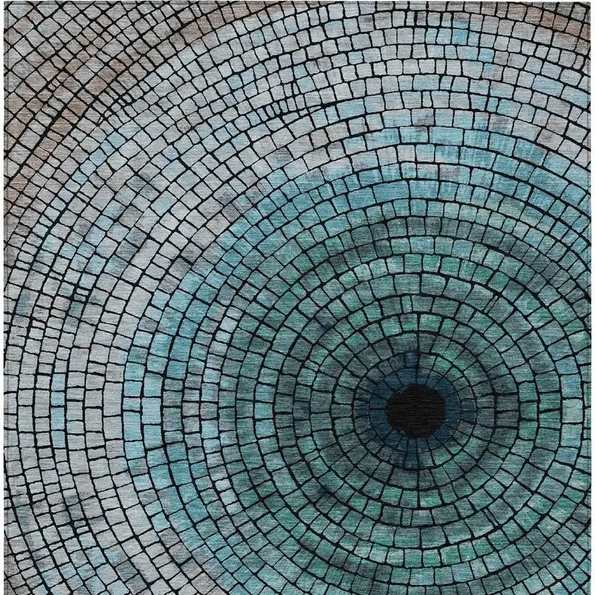 Teal Blue And Gray Geometric Washable Indoor Outdoor Area Rug Photo 4