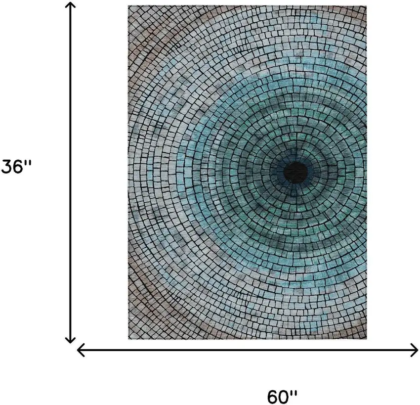 Teal Blue And Gray Geometric Washable Indoor Outdoor Area Rug Photo 7