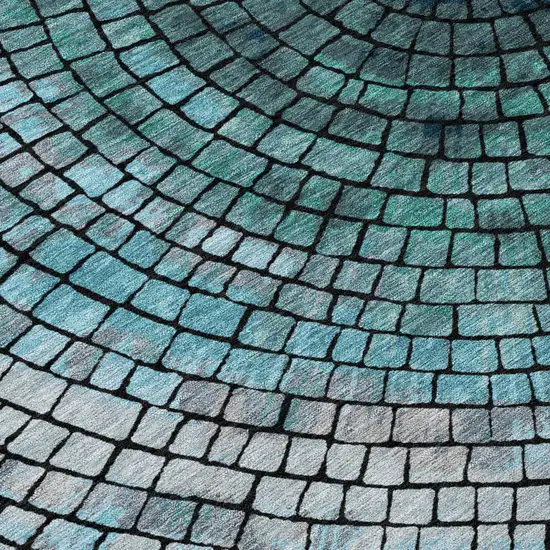 Teal Blue And Gray Geometric Washable Indoor Outdoor Area Rug Photo 6