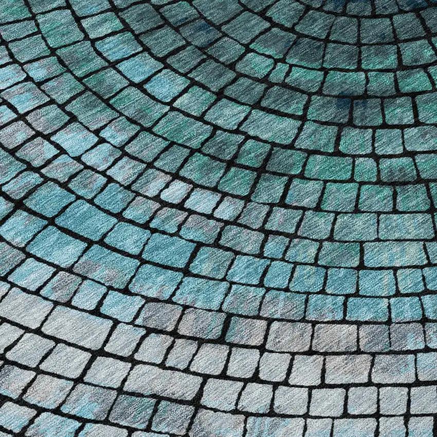 Teal Blue And Gray Geometric Washable Indoor Outdoor Area Rug Photo 6