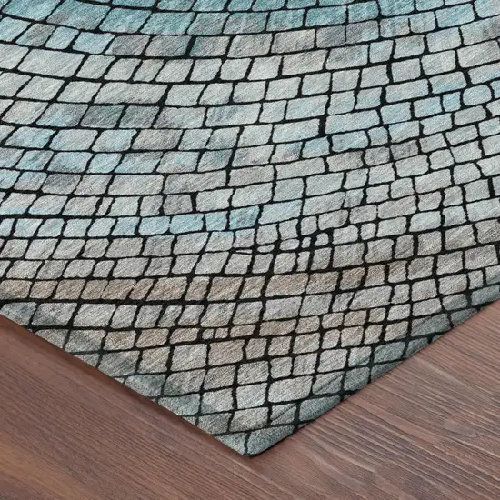 Teal Blue And Gray Geometric Washable Indoor Outdoor Area Rug Photo 5