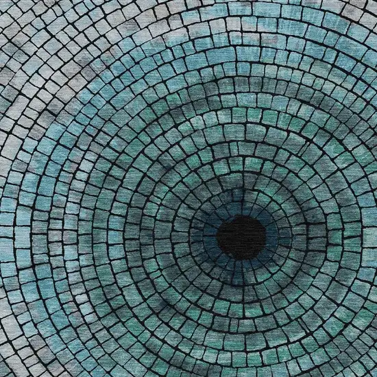 Teal Blue And Gray Geometric Washable Indoor Outdoor Area Rug Photo 3