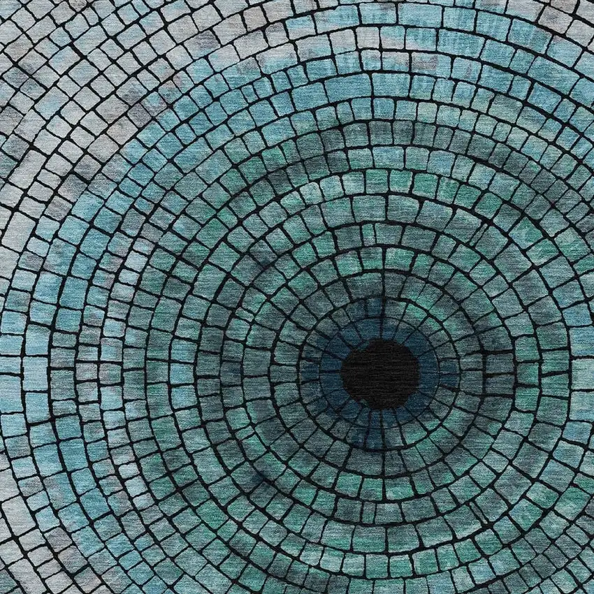 Teal Blue And Gray Geometric Washable Indoor Outdoor Area Rug Photo 3