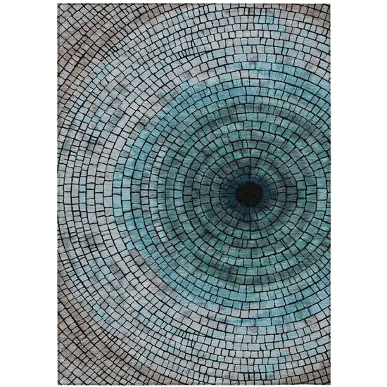 Teal Blue And Gray Geometric Washable Indoor Outdoor Area Rug Photo 2