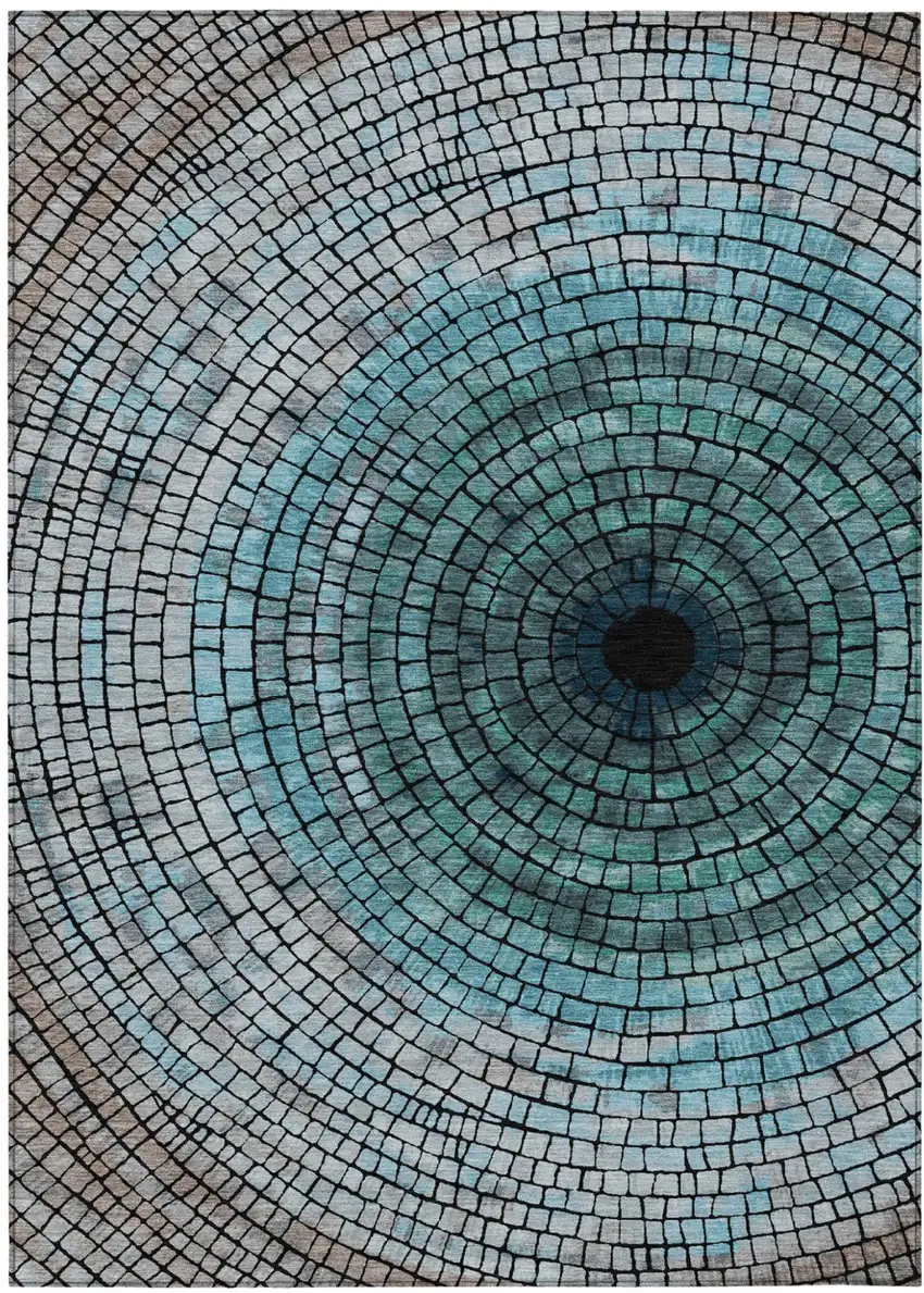 Teal Blue And Gray Geometric Washable Indoor Outdoor Area Rug Photo 2