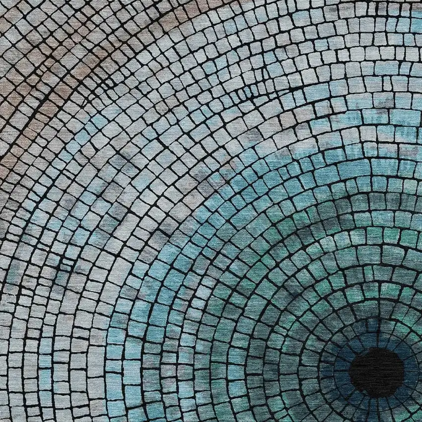 Teal Blue And Gray Geometric Washable Indoor Outdoor Area Rug Photo 3