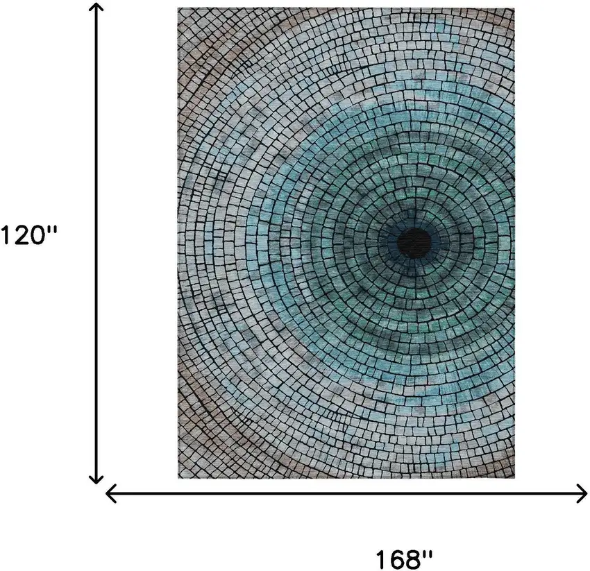 Teal Blue And Gray Geometric Washable Indoor Outdoor Area Rug Photo 7