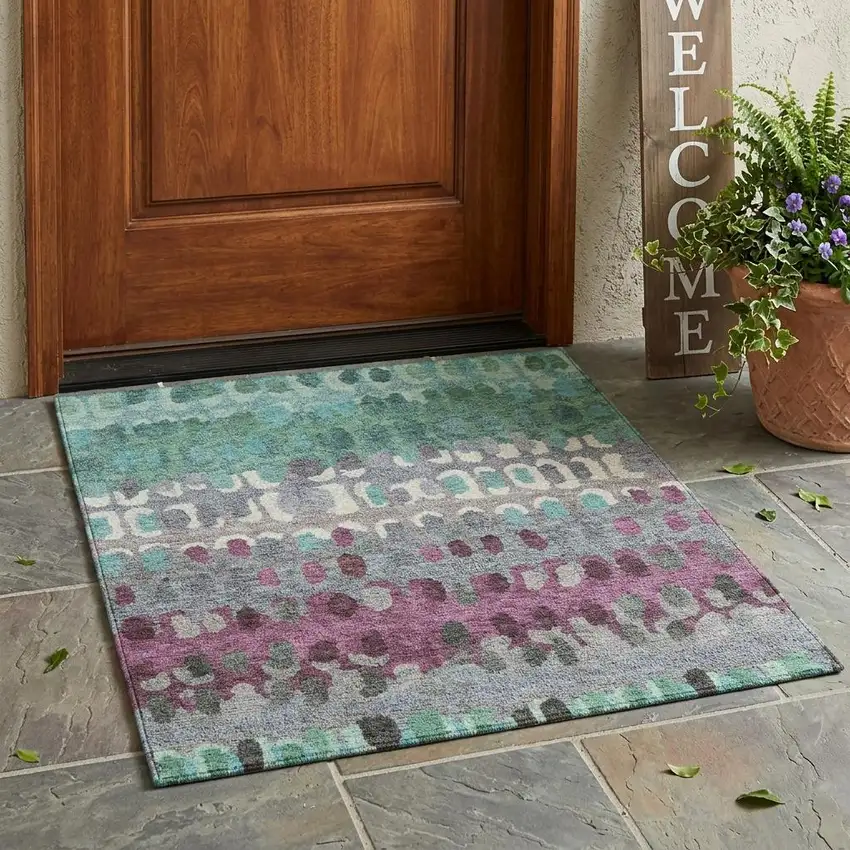 Teal Blue And Gray Geometric Washable Indoor Outdoor Area Rug Photo 1