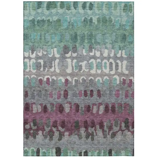 Teal Blue And Gray Geometric Washable Indoor Outdoor Area Rug Photo 2