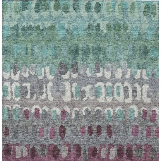 Teal Blue And Gray Geometric Washable Indoor Outdoor Area Rug Photo 4